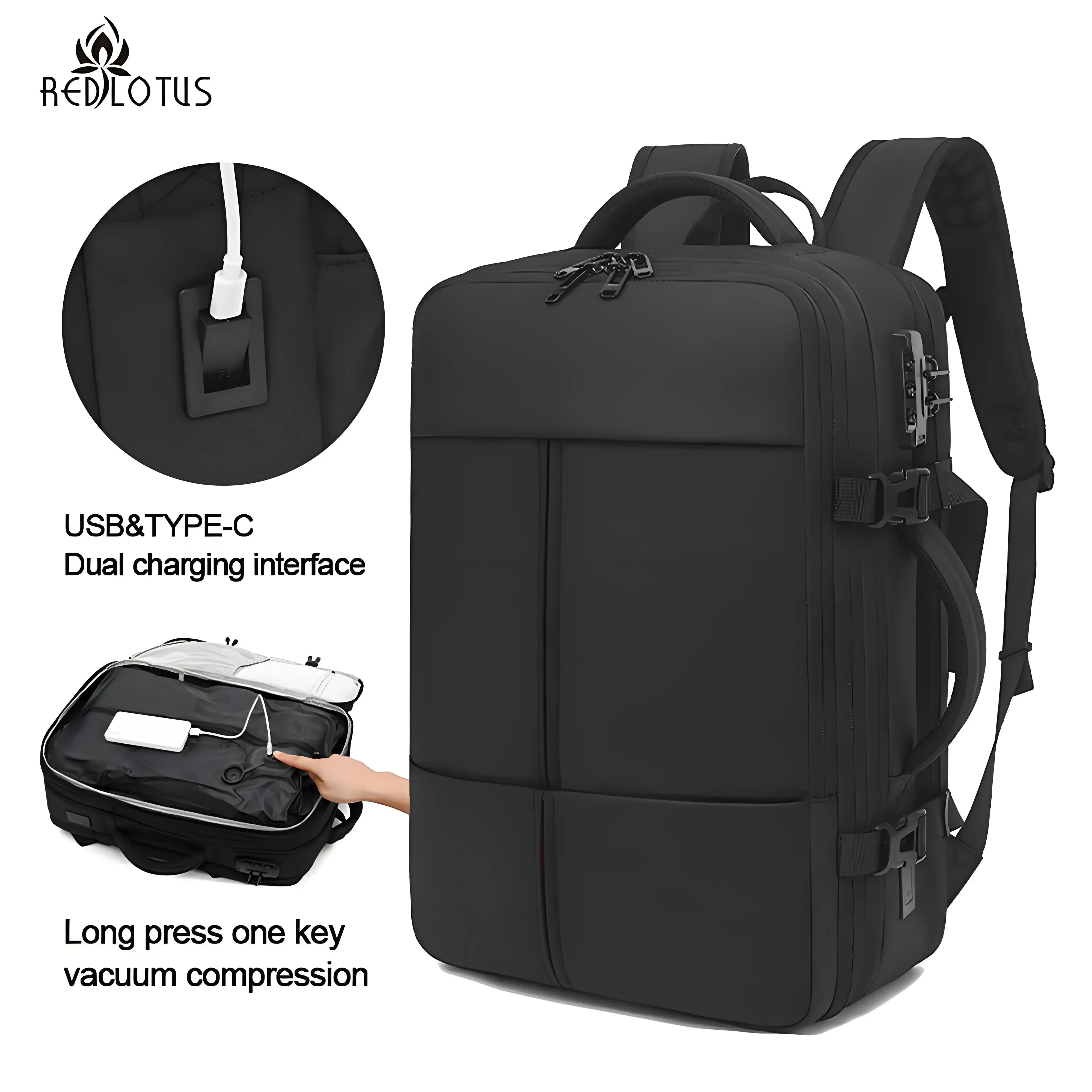

REDLOTUS Мужской расширяемый рюкзак для ноутбука, многофункциональный сверхбольшой вместимости для деловых поездок с вакуумной компрессионной сумкой