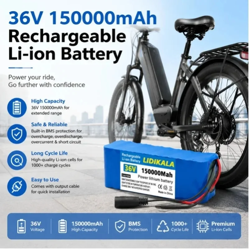 36V 10S3P 150.000 mAh wiederaufladbarer Lithium-Ionen-Akku mit integriertem BMS für Elektrofahrräder, E-Bikes und Roller, Akku mit hoher Kapazität.