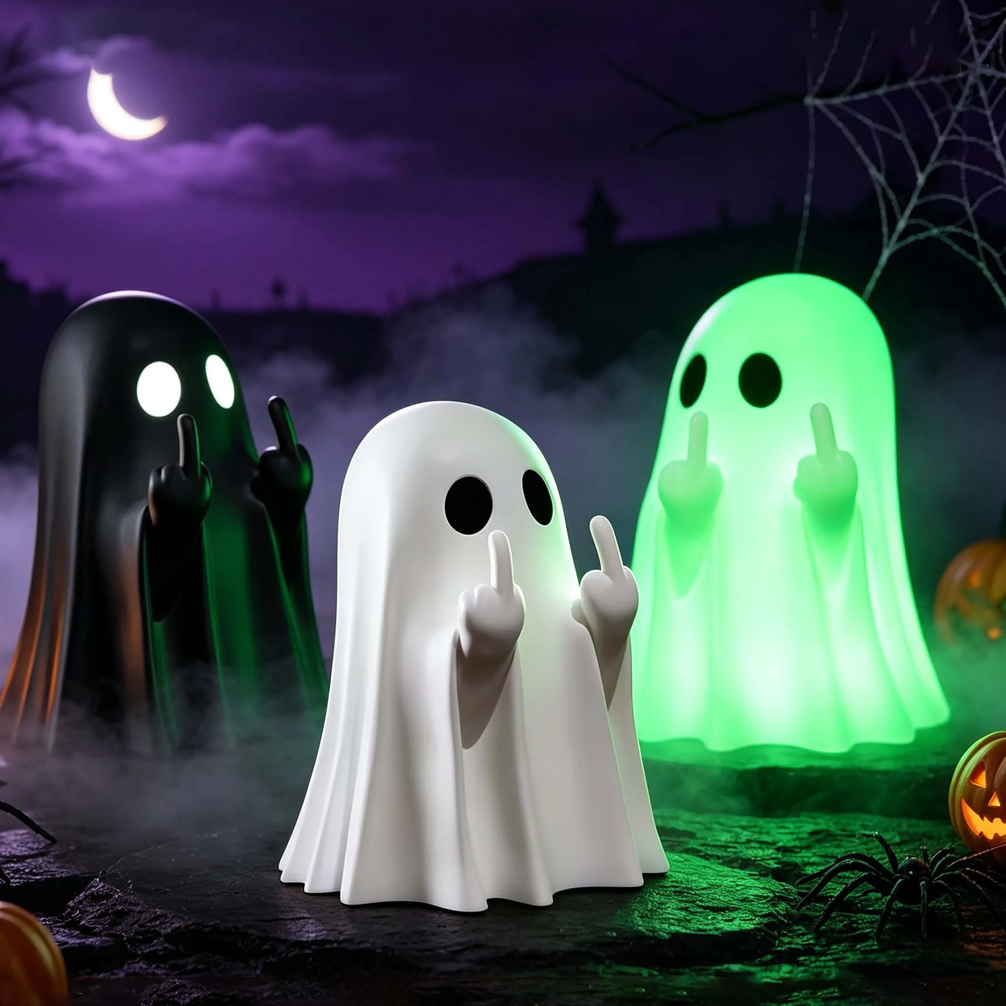 Figurine fantôme d'Halloween amusante avec le majeur levé, décoration de bureau effrayante, statue en résine pour la maison, la table basse, l'étagère, la décoration de fête
