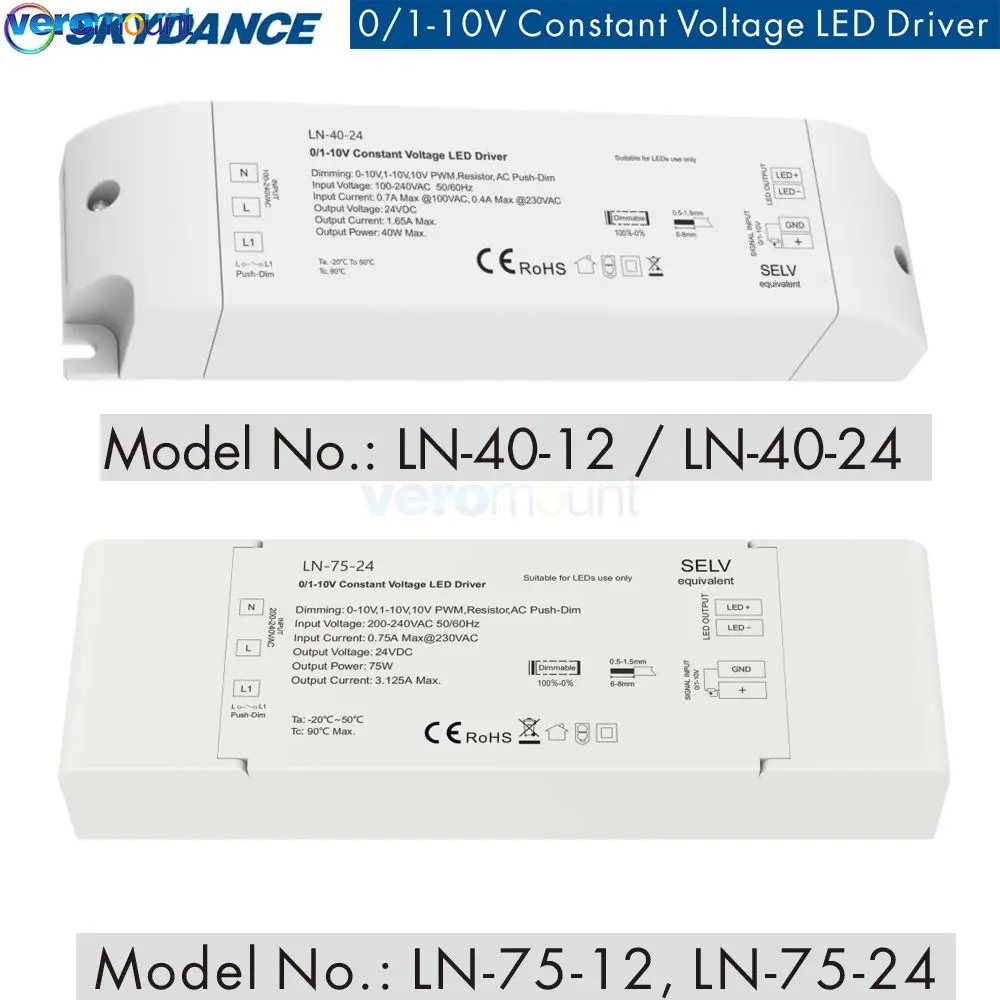 

Skydance 0/1-10V 75W 40W Constant Voltage LED Driver Dimmable Transformer Power 110V 220V to DC 12V 24V PWM Dimming LED Light