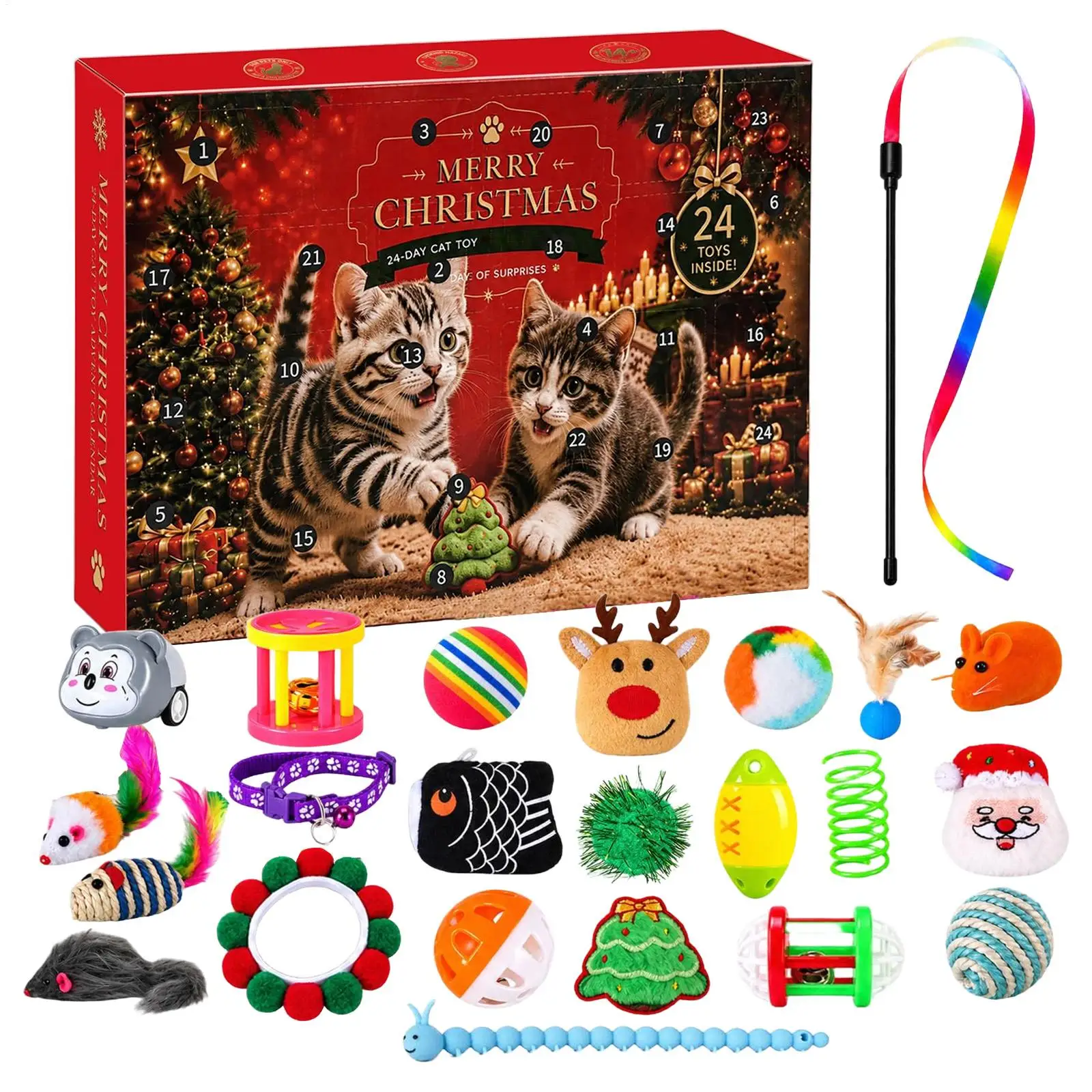 Christmas Cat Toy Advent Calendar 2026 Interactive Kitten Exercise Playset 24 Days Assorted Interactive Cats Toys for Small