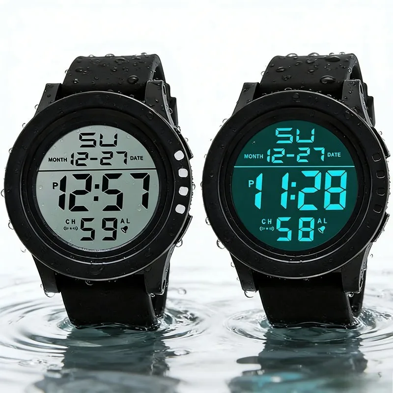 

Мужские цифровые часы, электронные спортивные водонепроницаемые часы для повседневного использования, светодиодный дисплей, будильник, секундомер