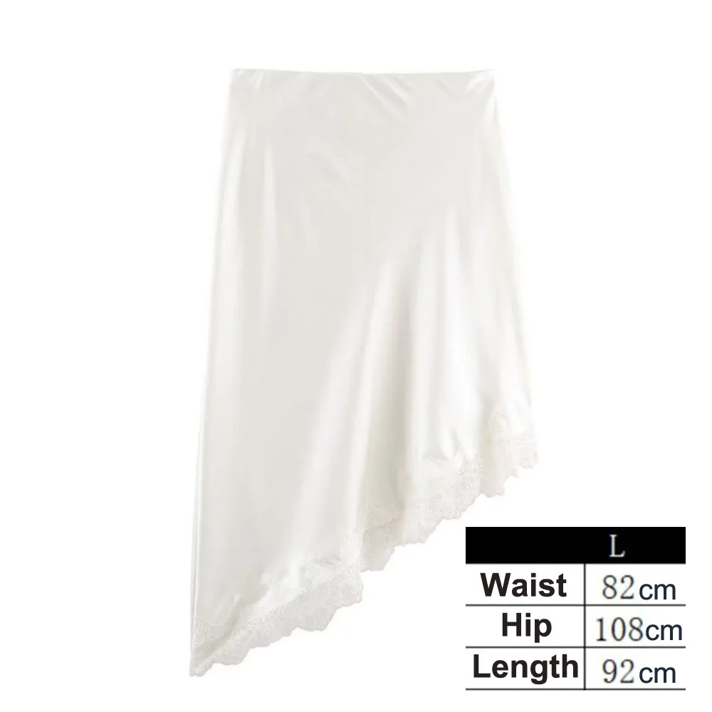 

Модная атласная женская юбка с кружевом, эластичная, с завышенной талией, асимметричная, винтажная, миди, для девушек