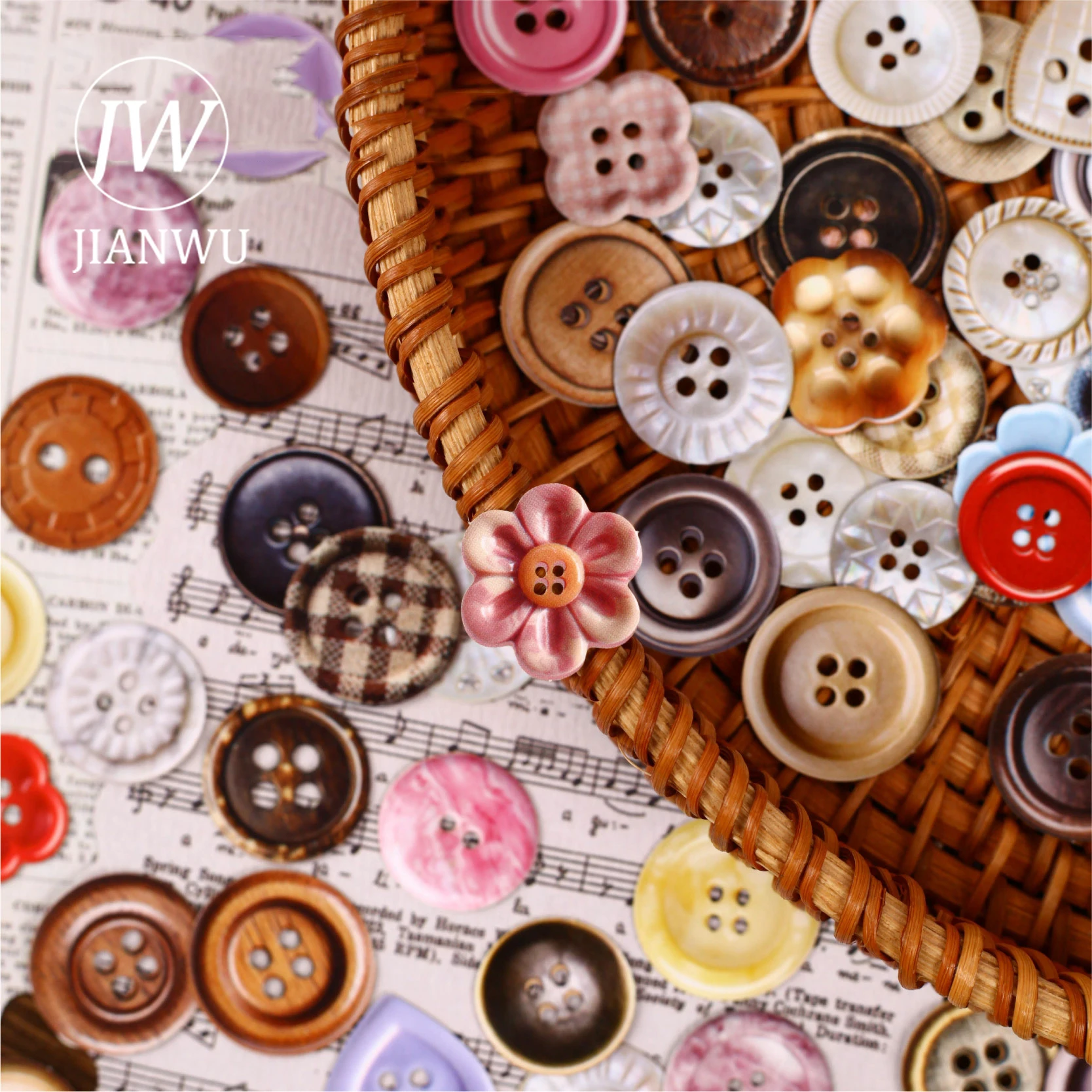 JIANWU Button Series Vintage Button Shaped Landscape Material Collage Scrapbooking Sticker Creative DIY Journal Stationery