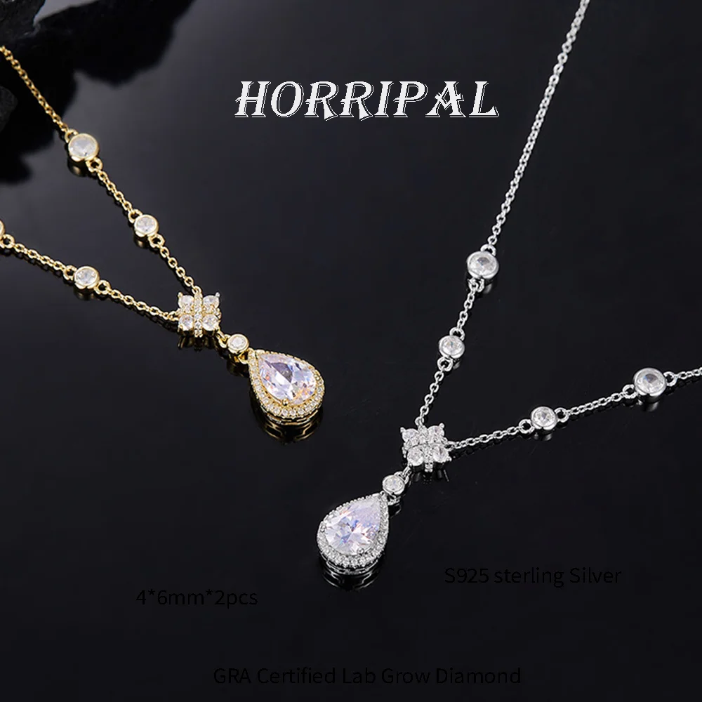 

HORRIPAL D VVS1 Teardrop Moissanite Pendant Necklace for Women GRA 925 sterling Silver A Set Luxury Wedding Earring Fine Jewelry