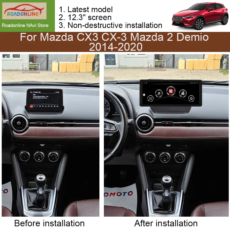 12.3 Inch 8+256GB Android 15 Car Radio For Mazda CX3 CX-3 Mazda 2 Demio 2014-2020 Multimedia Video Player CarPlay 4G WIFI