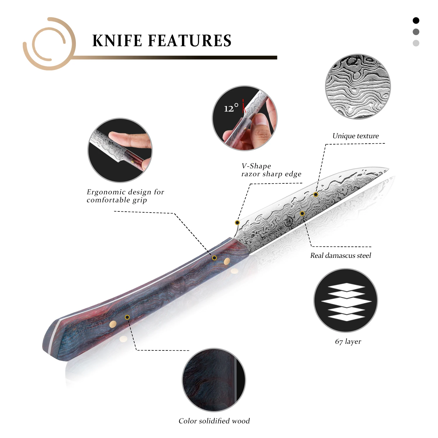 Grandsharp Damascus Kitchen Knife Japanese Damascus Steel Utility Tomato Paring Kitchen Knives Home Cooking Tools Wooden Handle