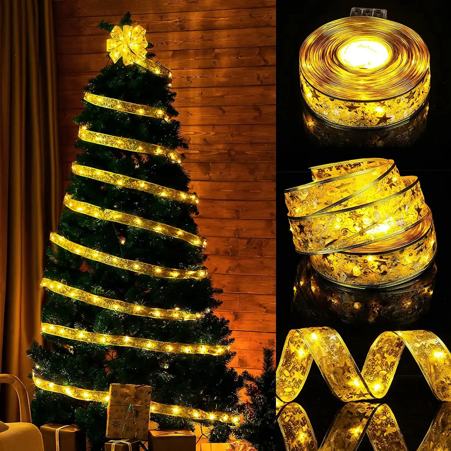 Cinta de luz LED decorativa para árbol de Navidad, cadena de luz de ambiente festivo, cinta de doble capa, luz de alambre de cobre