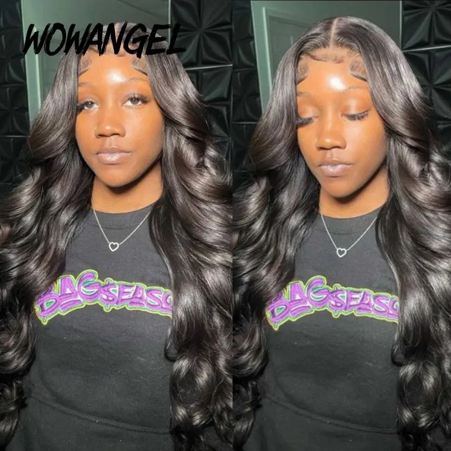 Natural Black Body Wave 150 Density 24 Inch 13X6 HD Human Hair Lace Forehead Wig Glue-Free Wave 13X4 Front Brazilian Women