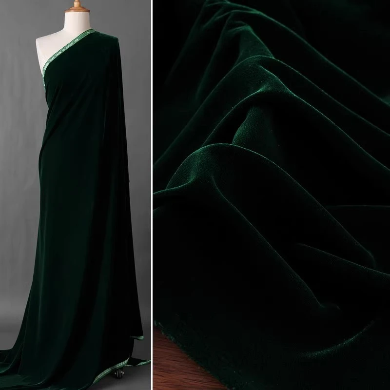 Dark Green Retro Woven Velvet Fabric - Soft Non-Stretch Korean Velour for Dresses, Decor & DIY
