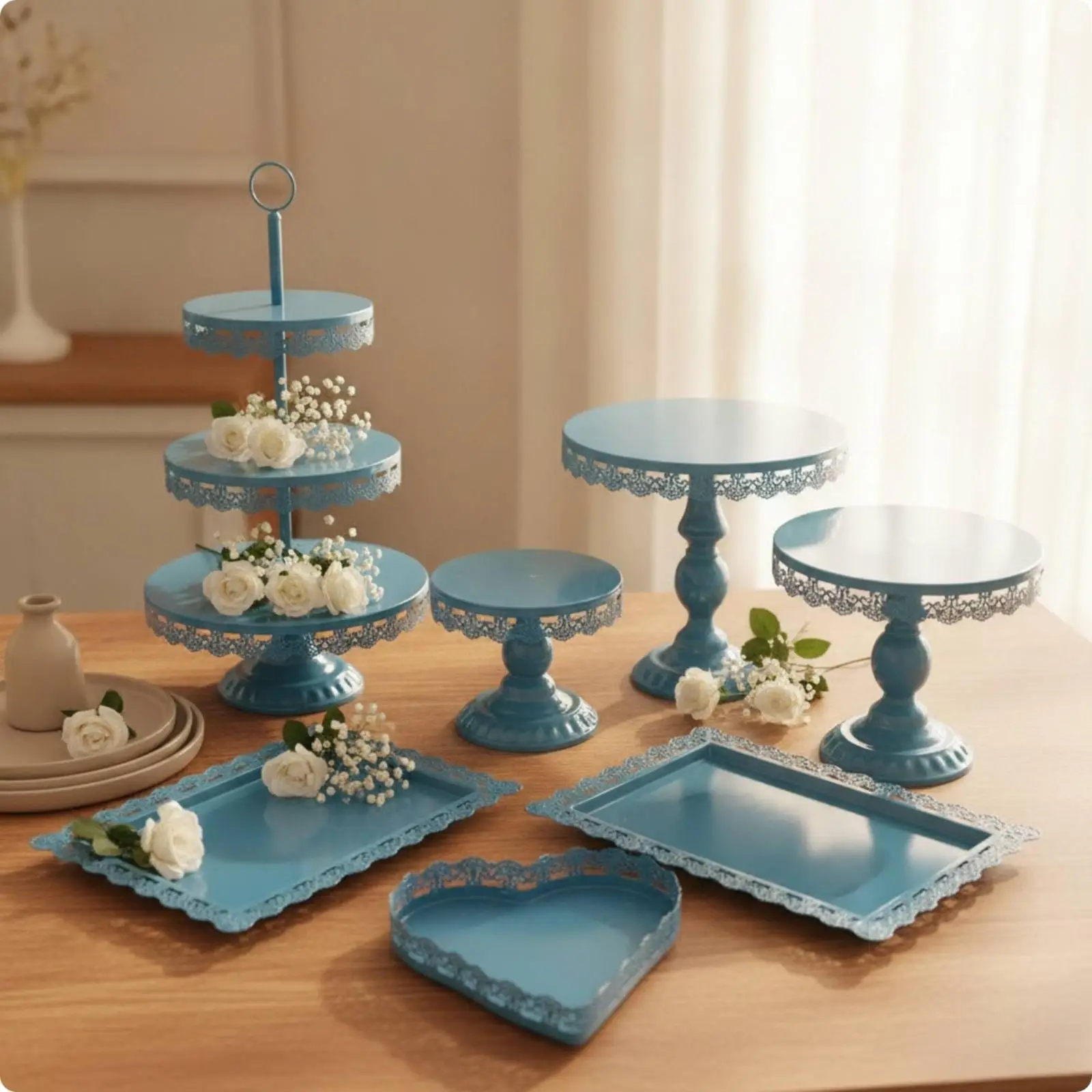 Multi Level Cake Stand Set with Smooth Lace Edge Trays for Elegant Food Presentation at Celebrations