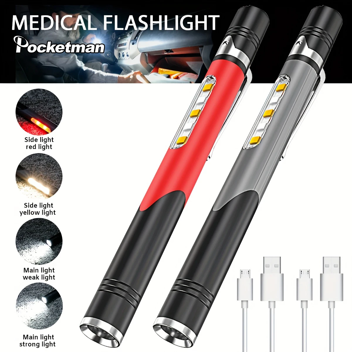 

Pen Light with Cob Lights 4 Modes USB Rechargeable Pen Flashlight Mini Portable Pocket Torch for Work Emergency Nurses Doctor