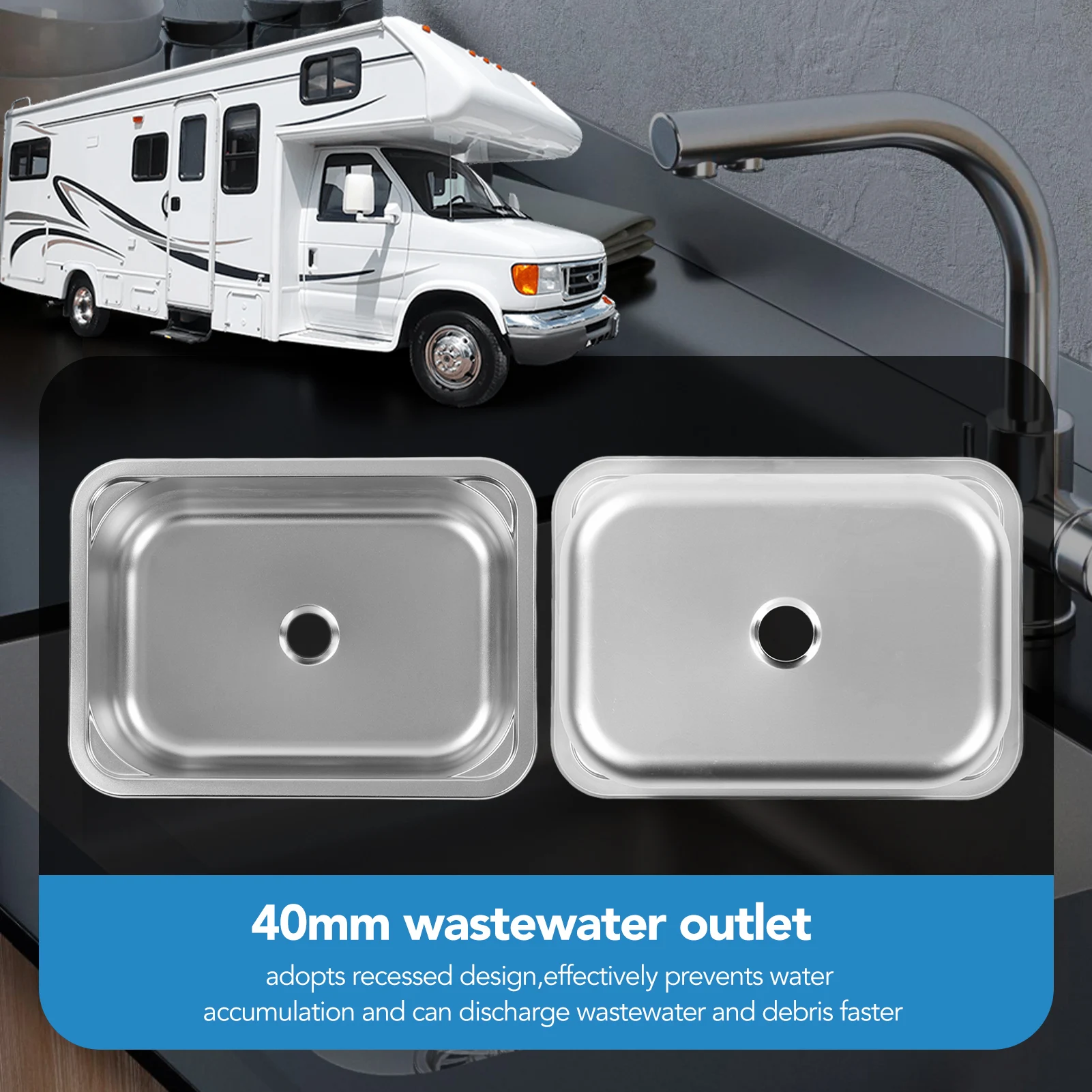 

RV Sink Square 345x245x136mm 304 Stainless Steel Flush Mounted Hand Wash Basin with 40mm Drain for Camper Van Yacht Boat Kitchen