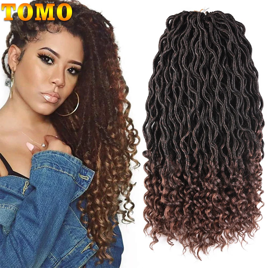 TOMO Curly Faux Locs Häkelhaar, synthetische Göttin Locs Häkelhaar, Hippie Locs mit Wellenende, 50,8 cm, Boho-Stil, Haarverlängerungen