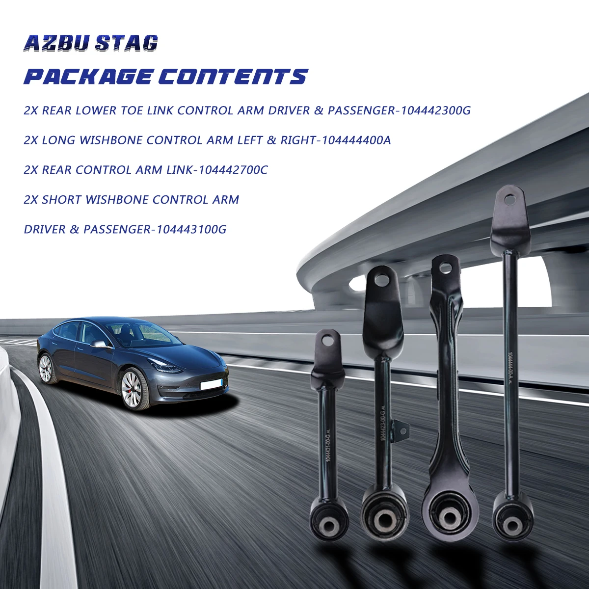 AzbuStag suspensi kiri kanan, 8 buah lengan kontrol bawah belakang untuk Tesla Model 3 5YJ3 Y 5YJY 2017 2018 2019 2020 2021