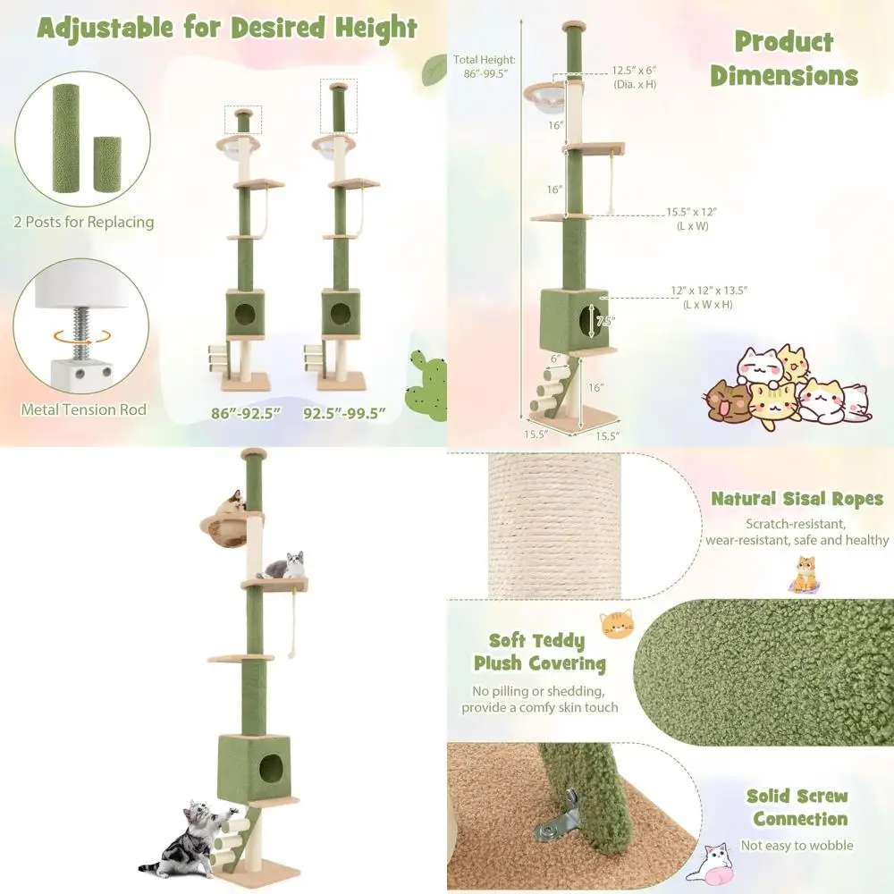 

5-Tier Adjustable Height Cat Tower, 86-99.5, with Space Capsule, Condo, Sisal Posts & Rope Ladder