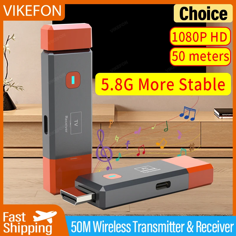 50M Wireless HDMI Video Transmitter Receiver Kits HDMI Extender Adapter TV Stick Dongle 1080P for Monitor Projector Laptops PC