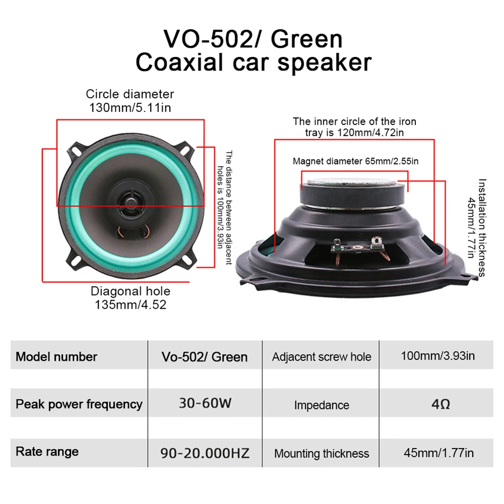 Stereo Music Speaker Car Audio Speaker 4 5 6.5inch Iron Black Green Elastic 100W Car Interior Replacement Part