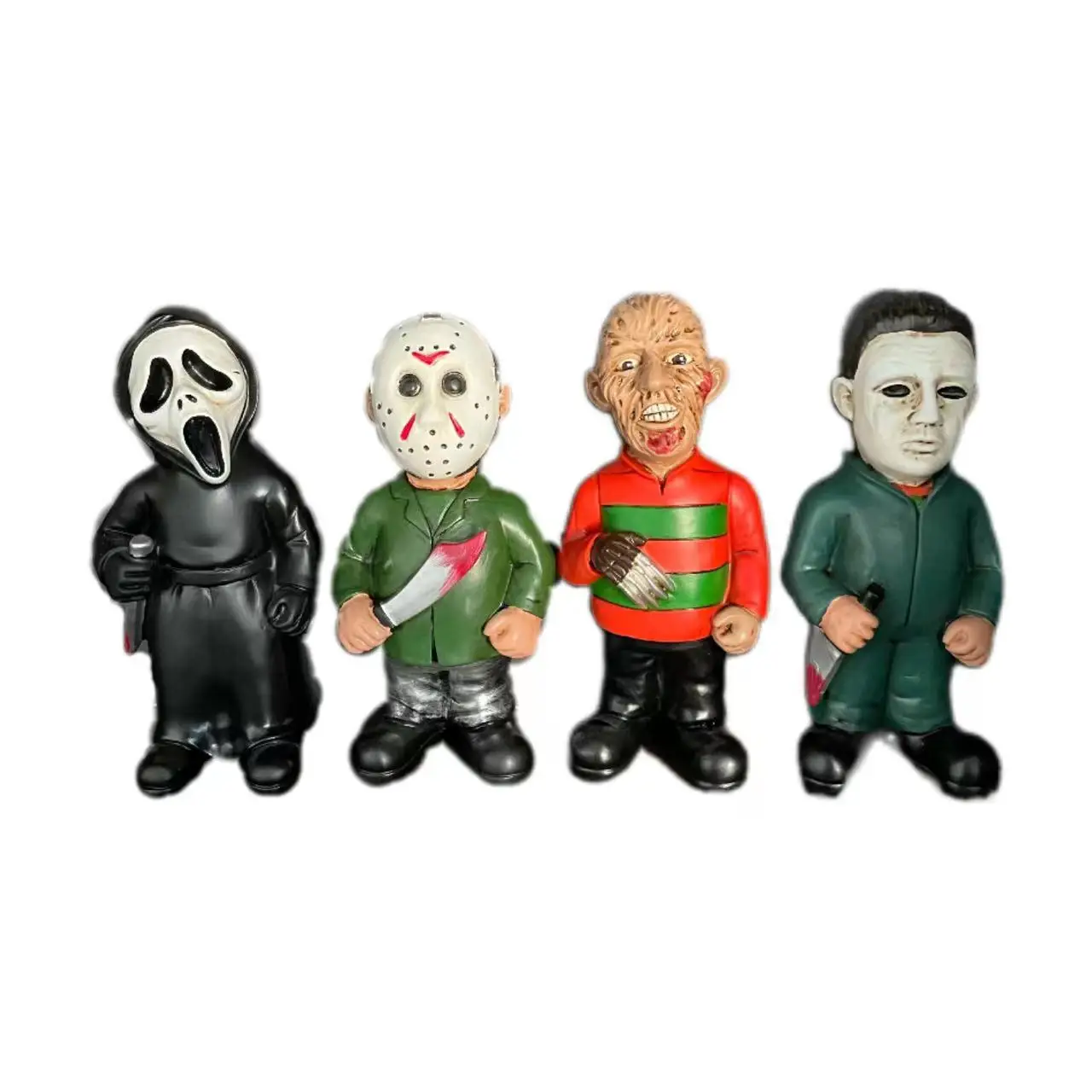 

P-Jsmen Horror Movie Garden Gnomes Decoration Outdoor Statue Nightmare Jason Michael Myers Figurines Halloween Lawn Decor