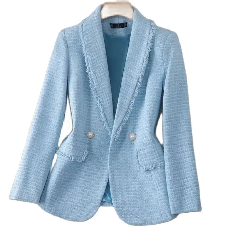 Small Fragrance Coat Women Blazers 2024New Spring Autumn Double-Breasted Suit Jacket Lady Outerwear High-end Tweed Blazer Female