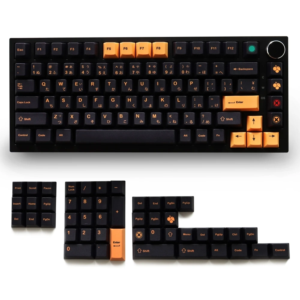 Black Yellow JP Theme Keycaps PBT Material 129 Keys Dye-Sub Cherry Profile Keycaps for 87/104/108 Mx Switch Mechanical Keyboard