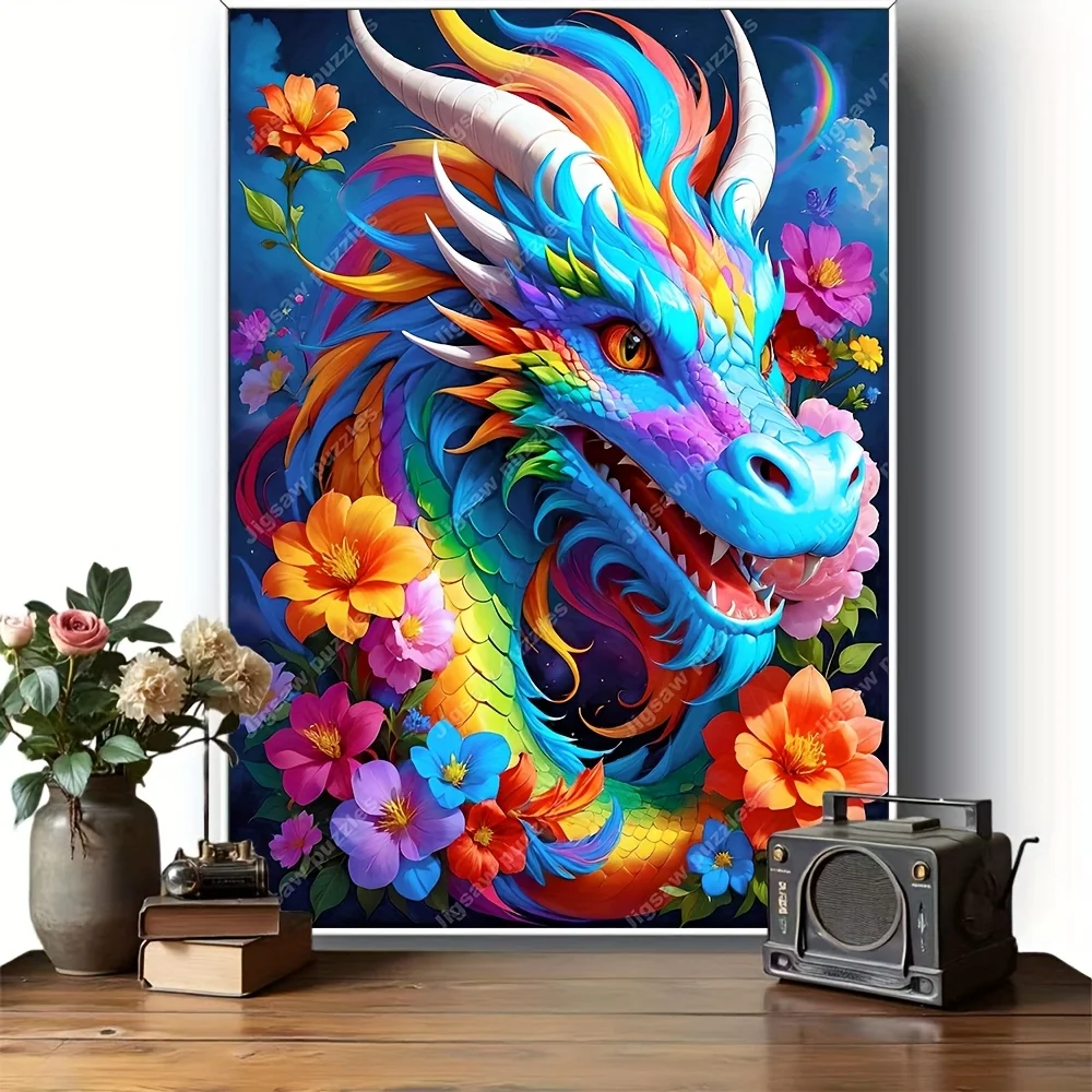 أحجية الصور المقطوعة 2000/1000/1314/520 قطعة - تصميم تنين نابض بالحياة والزهور، ورق عالي الجودة، ديكور فني مكعب محمول يمكنك صنعه بنفسك، Famil
