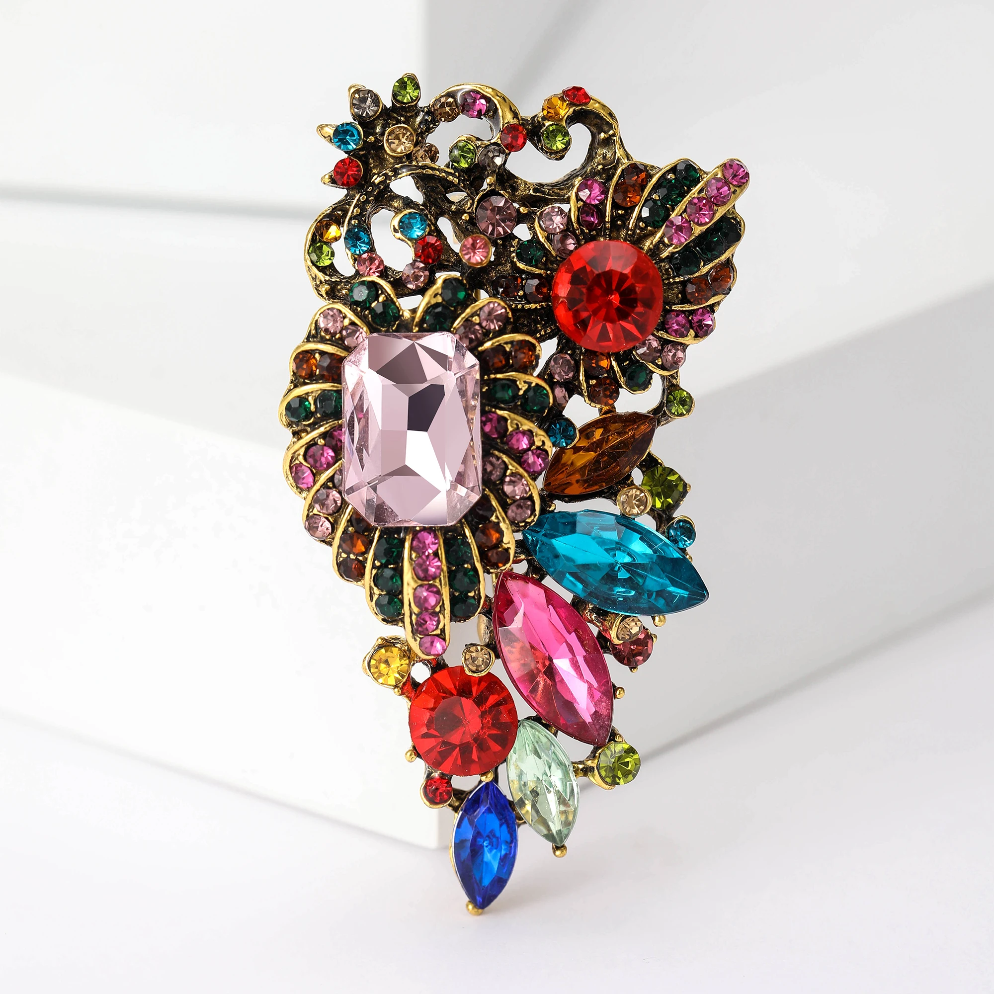Rhinestone Flower Brooches for Women Unisex Colored Crystal Glass Pins Banquet Party Backpack Gifts Jewelry Accessories