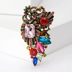 Rhinestone Flower Brooches for Women Unisex Colored Crystal Glass Pins Banquet Party Backpack Gifts Jewelry Accessories