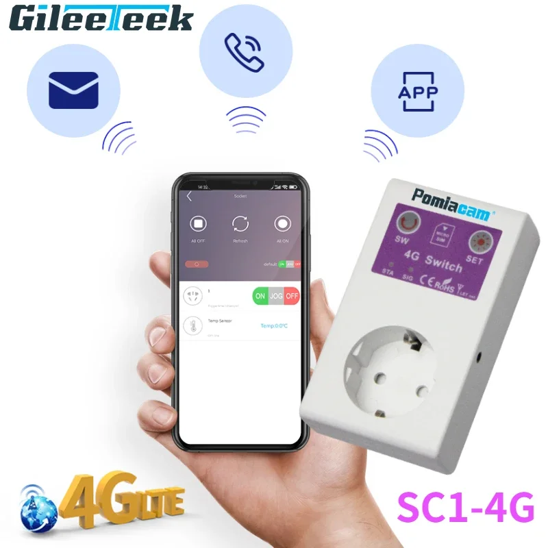 Smart Power Plug Switch EU Socket SC1-WLTE-4G Smart APP Phone Remote Control Power Fail Alarm with Temperature Sensor 16A Socket