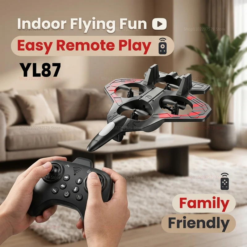 YL87 RC Foam Airplane Glider with LED Lights 2.4G Stunt Remote Control Fighter Plane Toys Kids Adults Gifts Outdoor Indoor Play