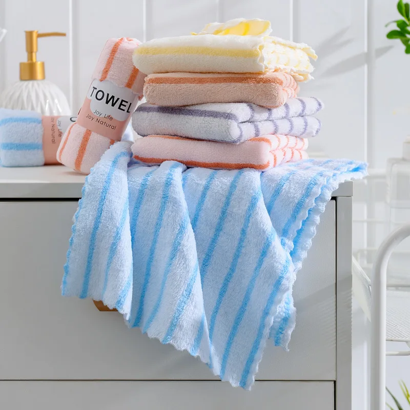 2pc High-density Coral Velvet Striped Towel Wholesale Home Color Strip Bath Towel Absorbent Beach Towel Department Store Gifts