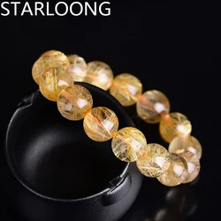 RUILONG Fashion Natural Rutilated Quartz Stone Bracelet 6/8/10MM Round Beads Jewelry Sweet Color Charm Bracelet Wristband Gift