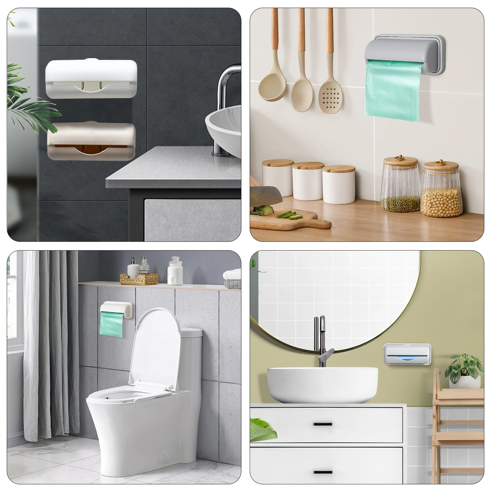 

Garbage Storage Box Adhesive Dispenser Trash Bags Container Bathroom Wall-mounted