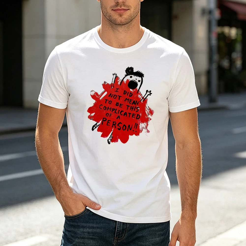 Messy Red Paint Splatter Character Men T Shirt Summer Abstract Expressionism Tee Complicated Person Slogan Tops