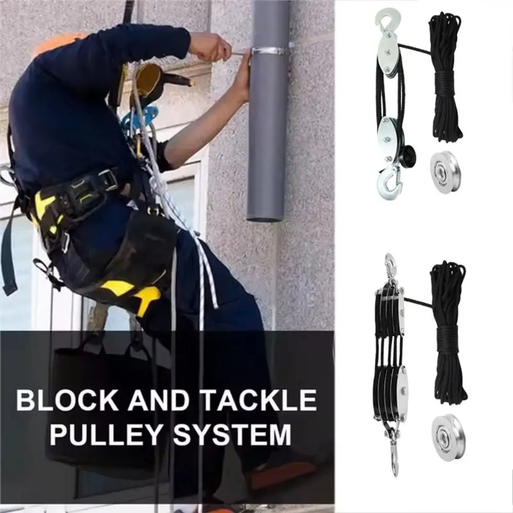 

Heavy Duty Handheld Crane Polyethylene Rope Steel Wheel Rope Pulley Block 270° Rotatable Durable Crane Hoist Tackle Block
