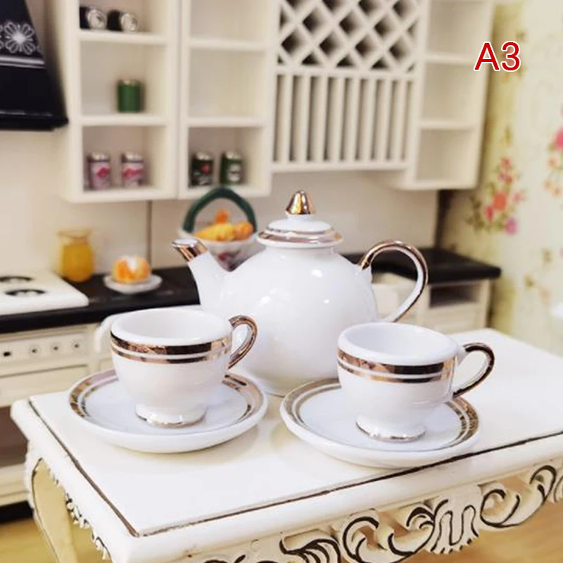 1Set Ceramic Scale 1:6 Doll House Miniature Porcelain Tea Cup Set Tableware Kitchen Dollhouse Teapot DIY Toys kid gift