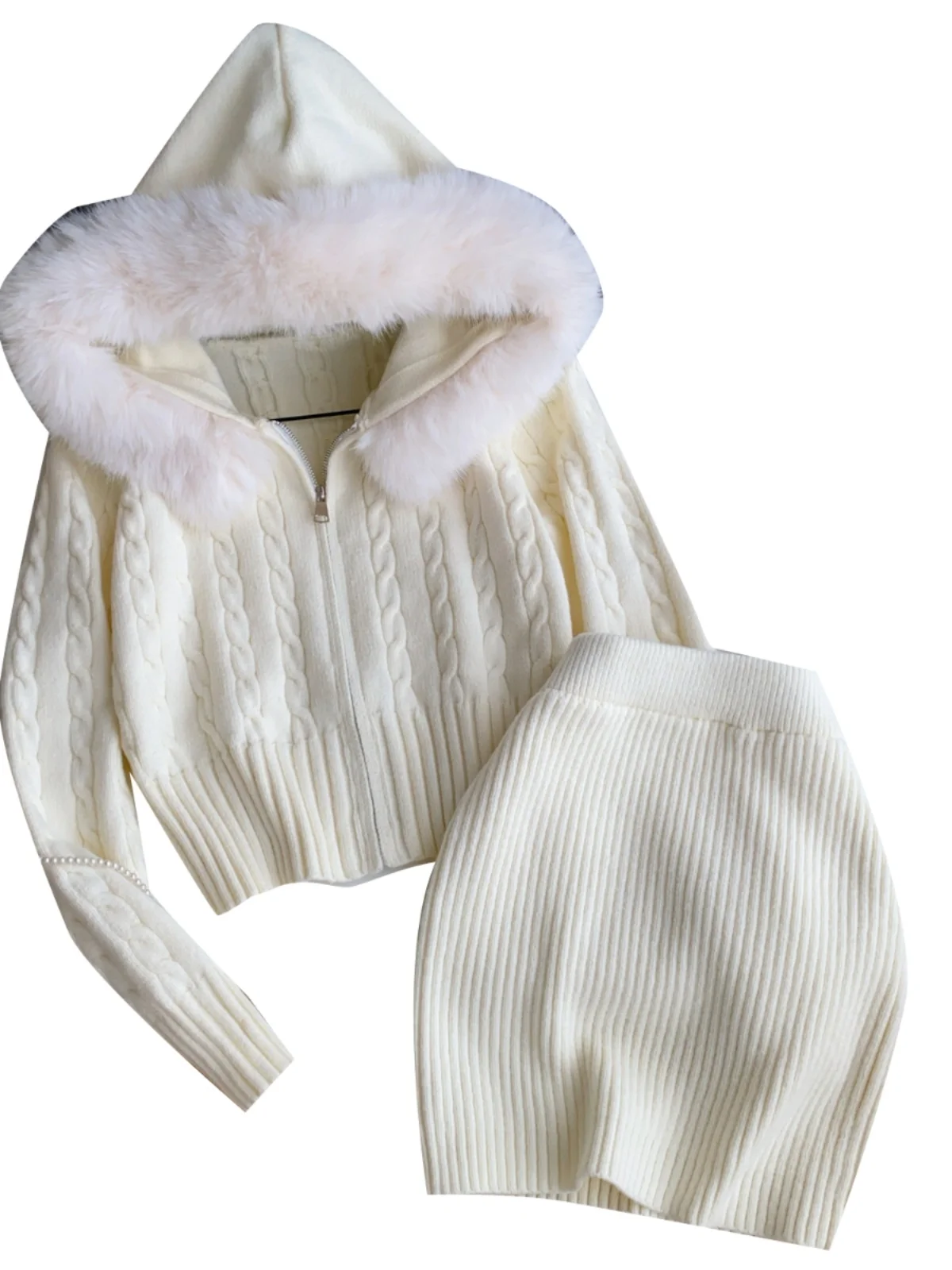 

mat Color ort Hat Knitted Sweater High Waist Slimming Skirt Small Size Knitted Twisted Set Women Winter Faion