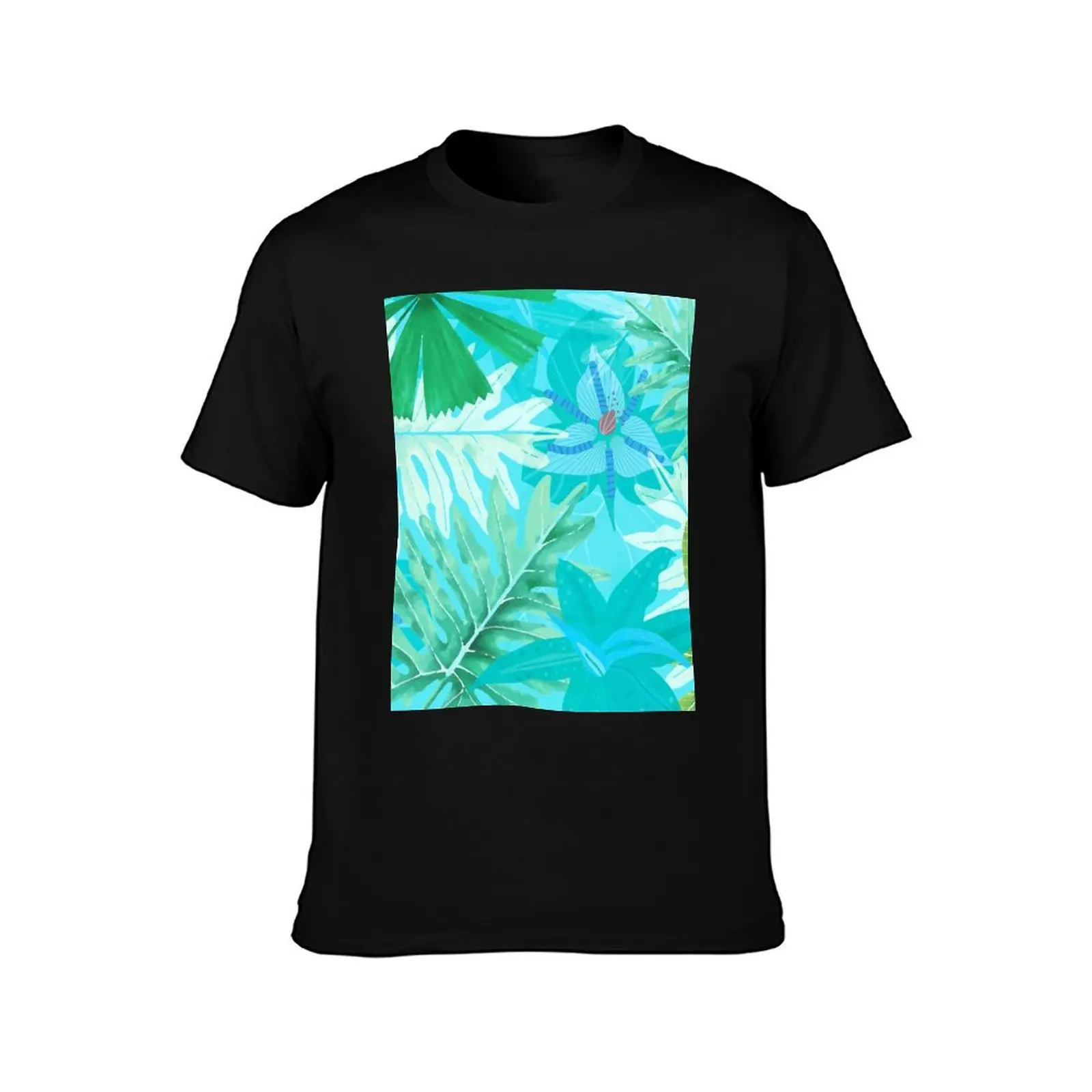 Abstract teal Aloha Tropical Foliage Botanical Garden Pattern T-Shirt Simple Casual Short Sleeve Tee T-Shirt