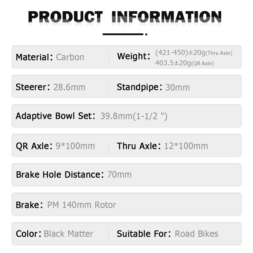 TOSEEK TFK-R20 Gravel Fork All Carbon Internal cables Fiber Road Bicycle Front Fork Thru Axle Quick release Gravel Bike Fork