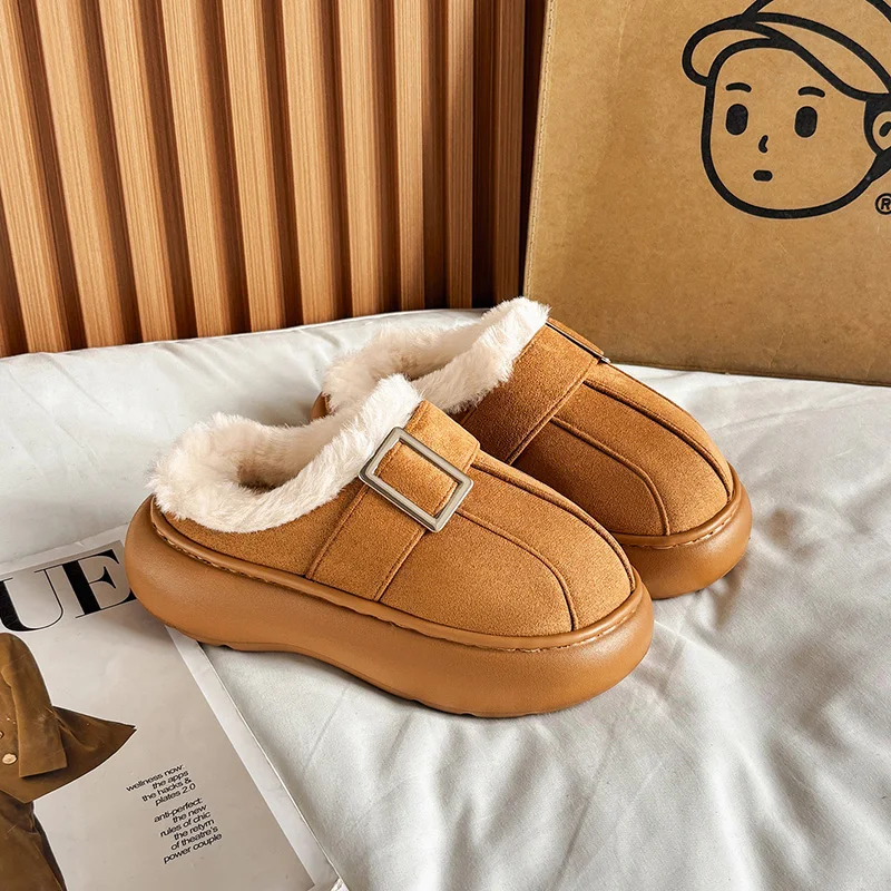 

Women's Embroidered Thick-Soled Slippers Outdoor and Indoor Use Women2025New Winter Fleece-Lined Warm Cotton Shoes Sole Sim