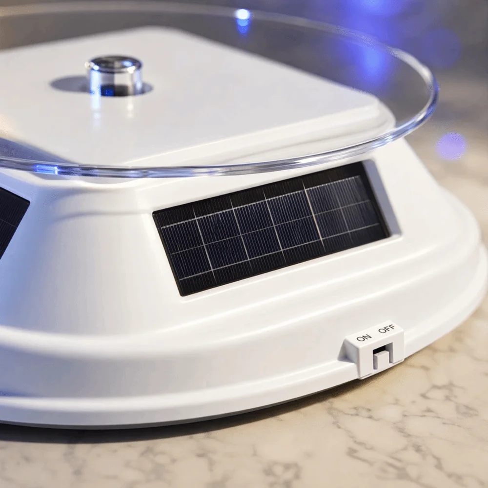 Turntable Designed Solar Jewelry Display Stand Bracelet Necklace Displaying Watches Rotating Table Solar Power Phone Stand