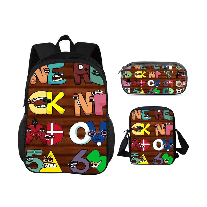Alphabet Lore backpack pencil case shoulder bag 3Pcs Set letter cartoon print lightweight elementary school boy or girl new item