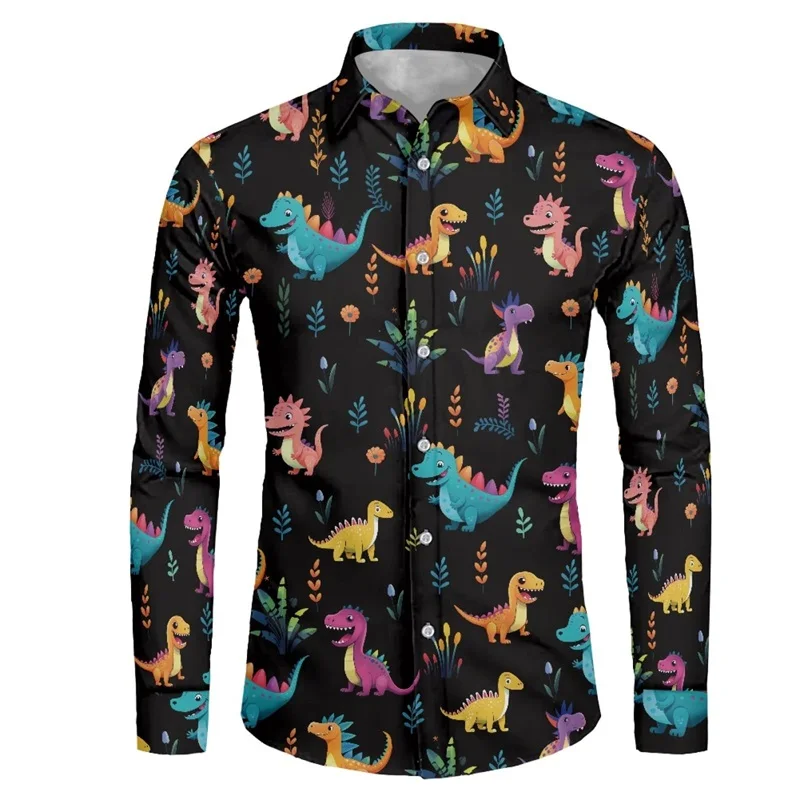 New 2024 Men\'s Long Sleeve Button-Down Shirt 3D Printed Floral Mushroom Cool Pattern Athleisure Fashion Comfortable Top Mens