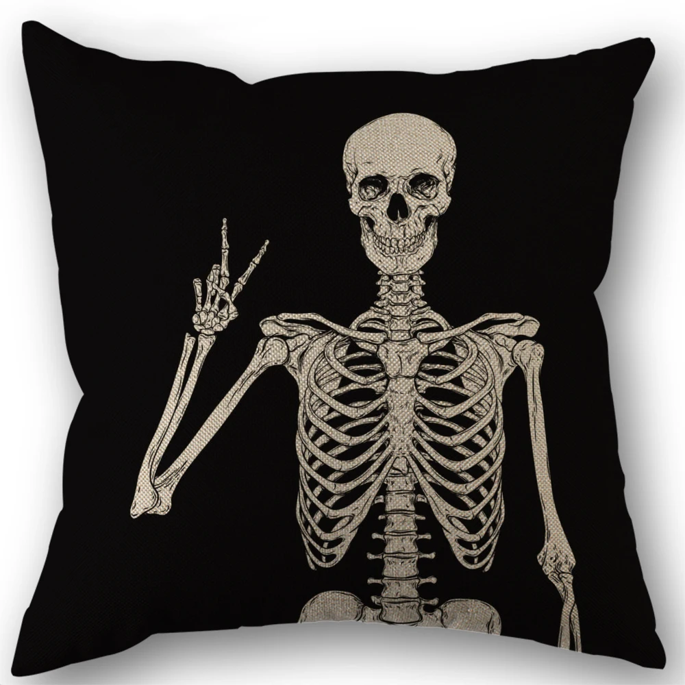 Funda de almohada de calavera escalofriante, decoración gotica de Halloween para sala de estar, sofá, coche, funda de cojín y