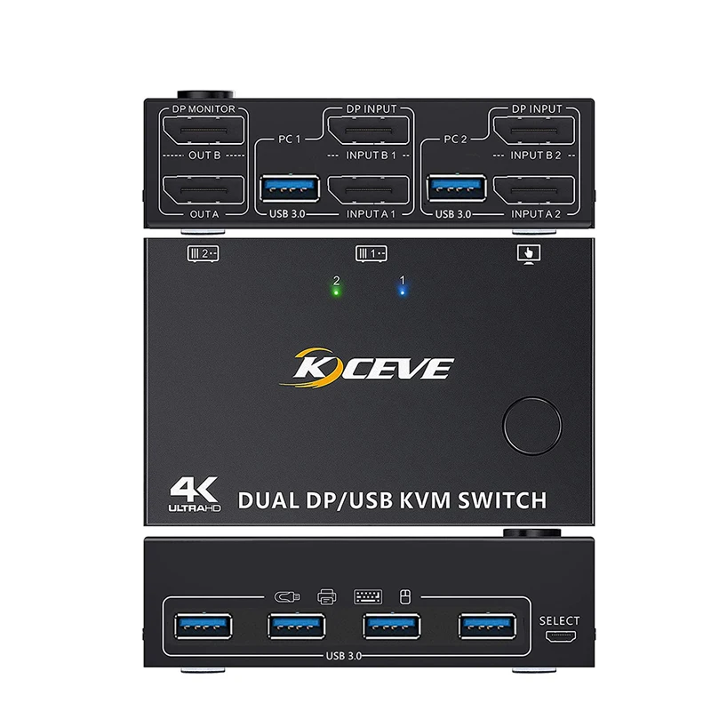 

Plug and Play KVM Splitter Extender Splitter Adapter USB Synchronous Controller Adapter 4K Dual DP/USB KVM Switch game USB HUB