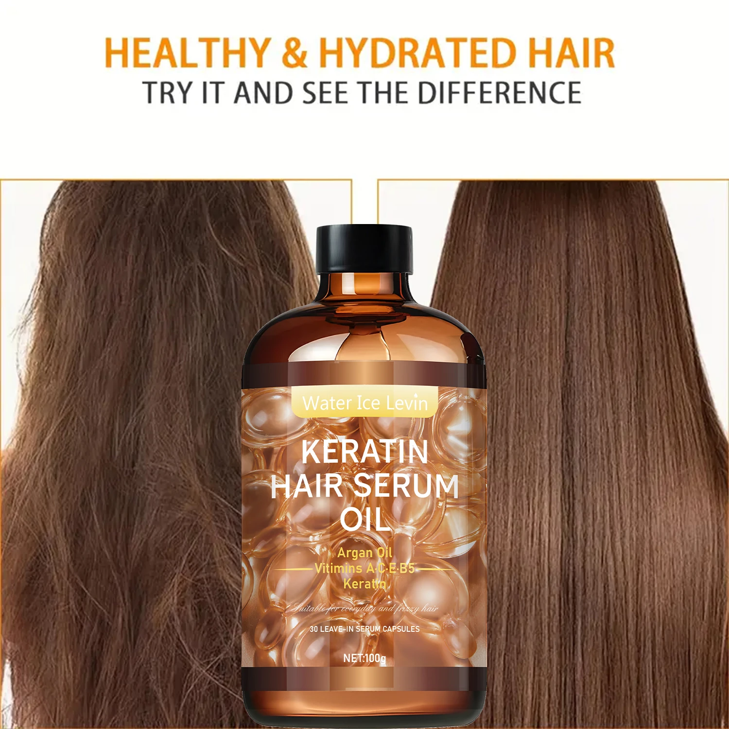 Aceite-Sérum con Keratina y Argán - Reparación Capilar Profunda para el Frío - Cabello Suave y con Brilloo - 30 Cápsulas