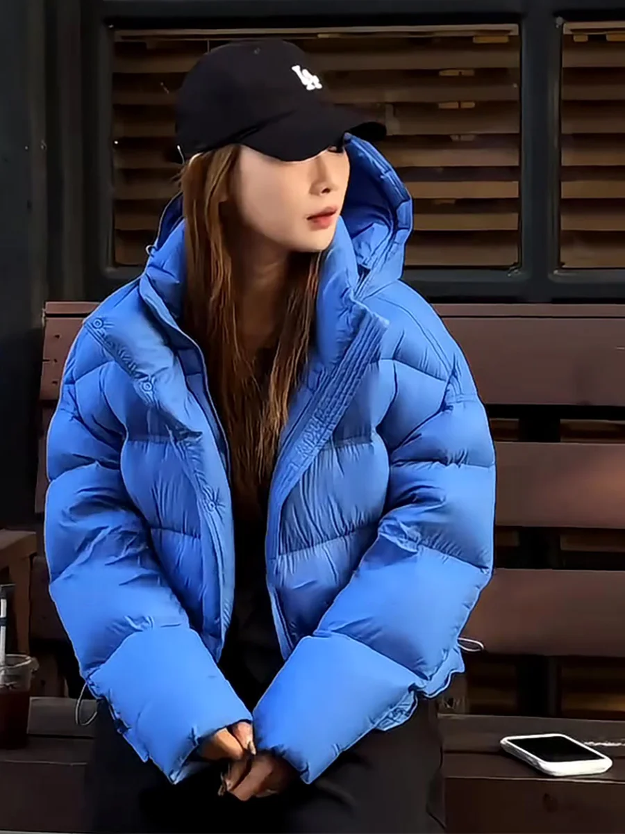 

Blue ort Women's down Jaet White Du Feather Warm Casual Sle Loose Fit Bread Coat Winter Outerwear Korean Version