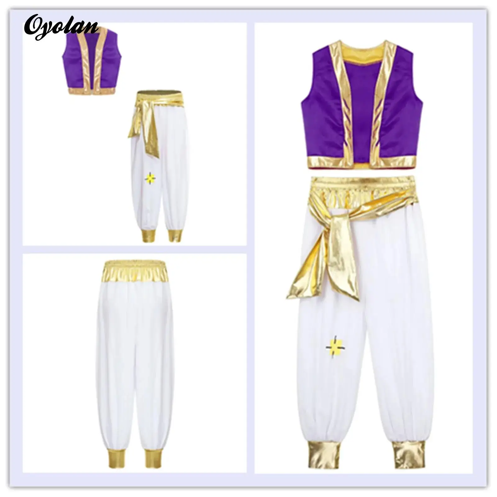 

2Pcs Boys Arab Persian Prince Costume Persian Arabian Kings Halloween Dress UP Outfits Loose Vest And Belted Pants Set