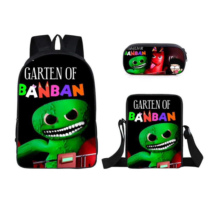 Garten of Banban 3-piece Class Garden Game Backpack Polyester Single Layer Pen Bag Small Body Bag Children's Backpack Zipper Bag