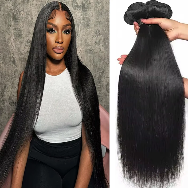 

38 40-дюймовые прямые пучки человеческих волос 16A Remy Raw Hair Bundles Необработанные 100% наращивание человеческих волос 3 4 пучка